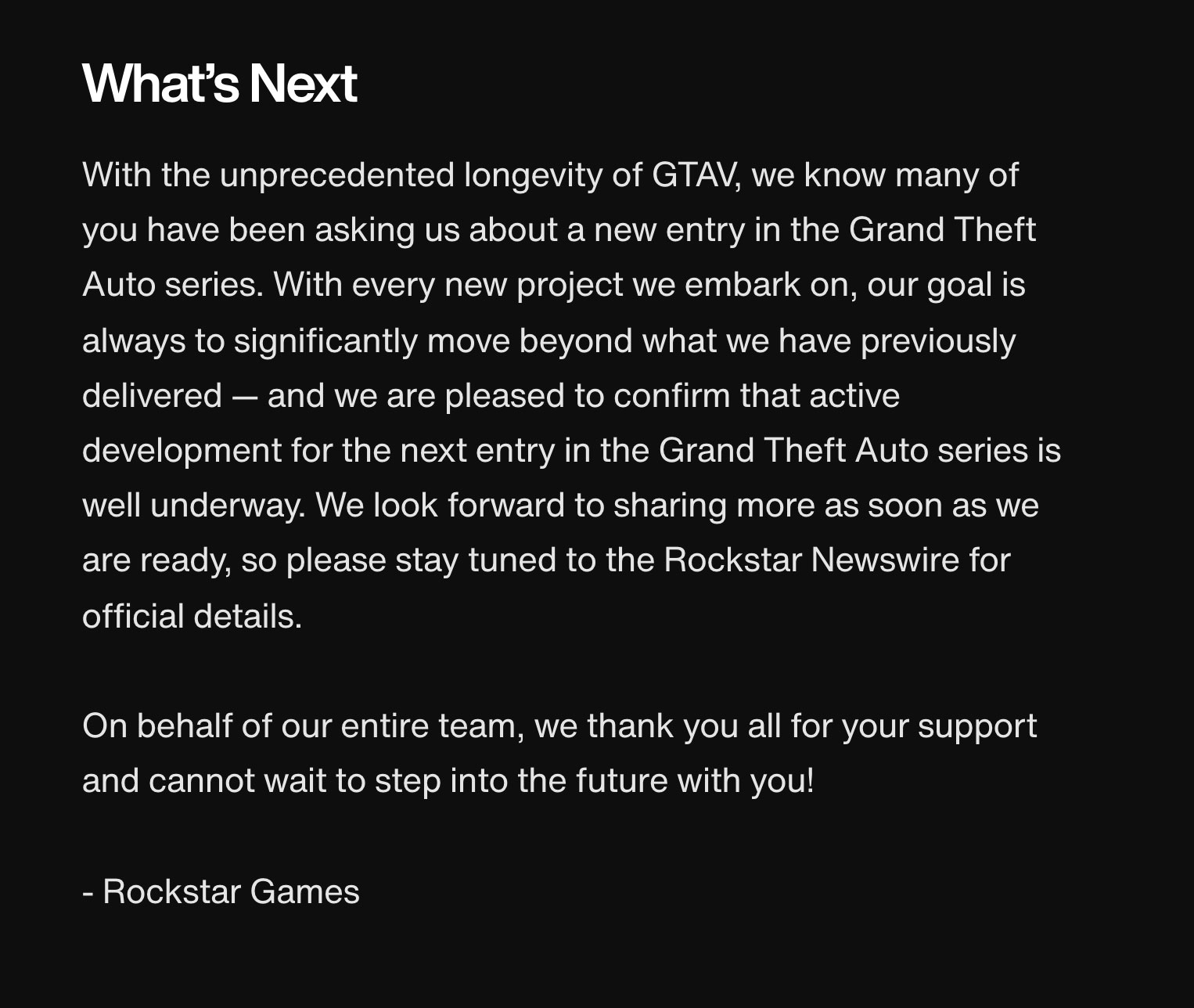 GTA6 Rockstar announcement February 2022